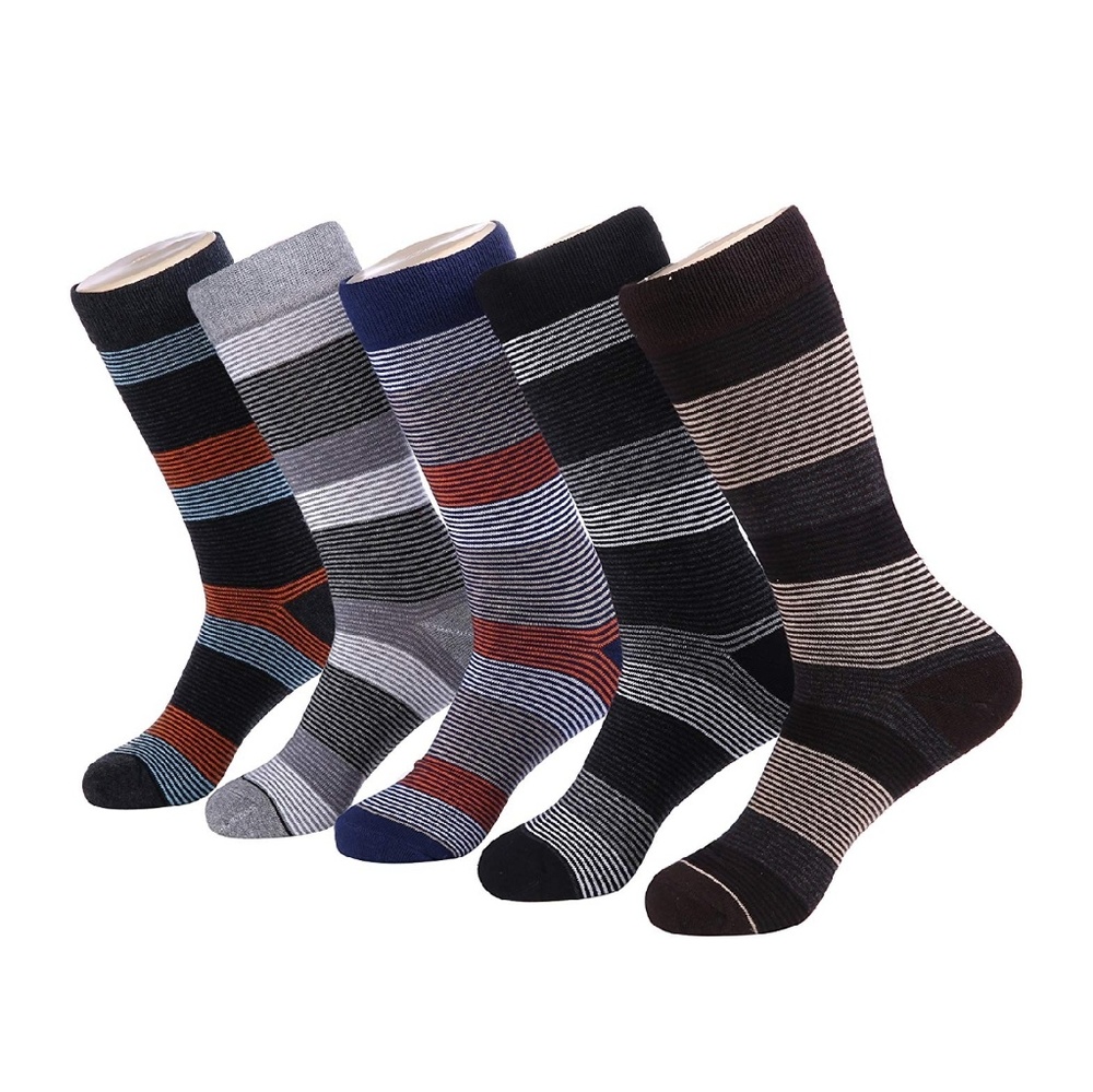 Mens Striped Cotton Blend Crew Dress Socks 5pk